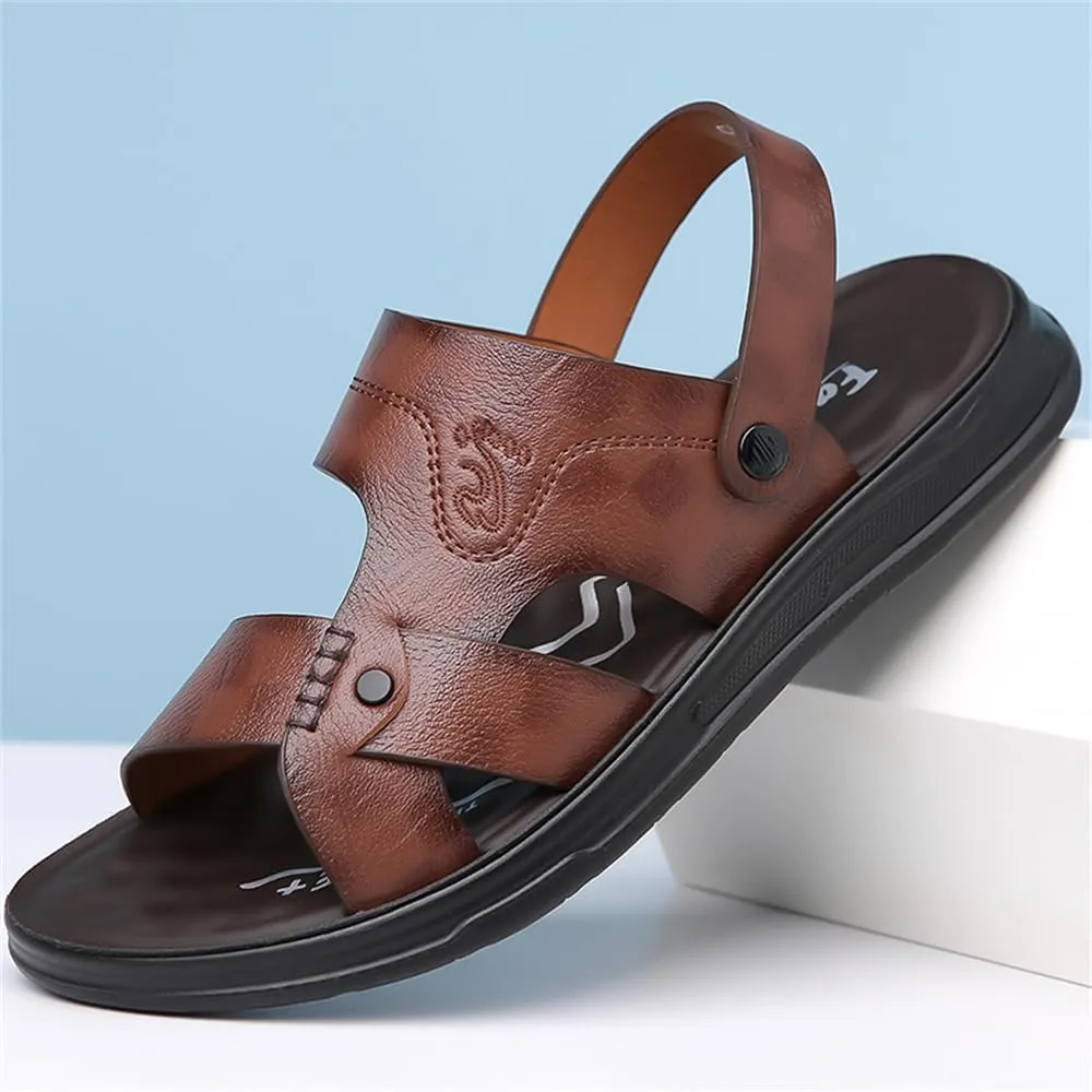 Mens Sandals Indoor and Outdoor Beach Casual Leather Slip On Two uses Athletic Slipper Soft