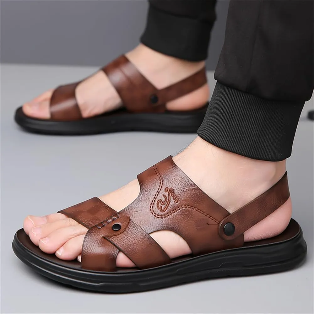 Mens Sandals Indoor and Outdoor Beach Casual Leather Slip On Two uses Athletic Slipper Soft