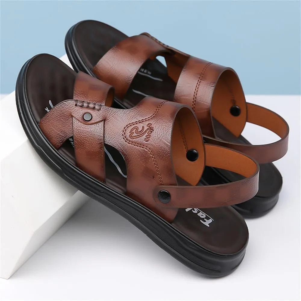 Mens Sandals Indoor and Outdoor Beach Casual Leather Slip On Two uses Athletic Slipper Soft