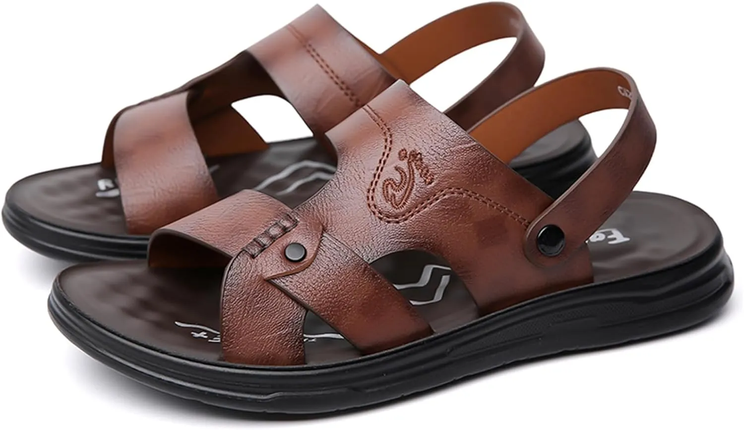Mens Sandals Indoor and Outdoor Beach Casual Leather Slip On Two uses Athletic Slipper Soft