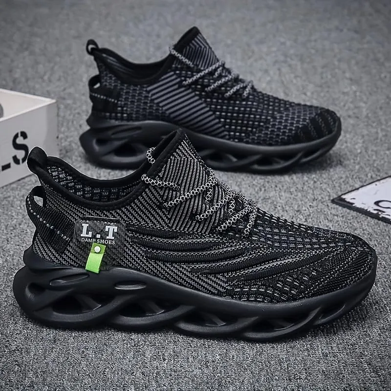 Men's Shock Absorption Blade Type Shoes, Breathable Lace Up Non-Slip Shoes for Jogging Walking