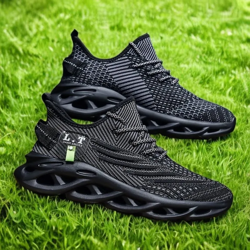 Men's Shock Absorption Blade Type Shoes, Breathable Lace Up Non-Slip Shoes for Jogging Walking