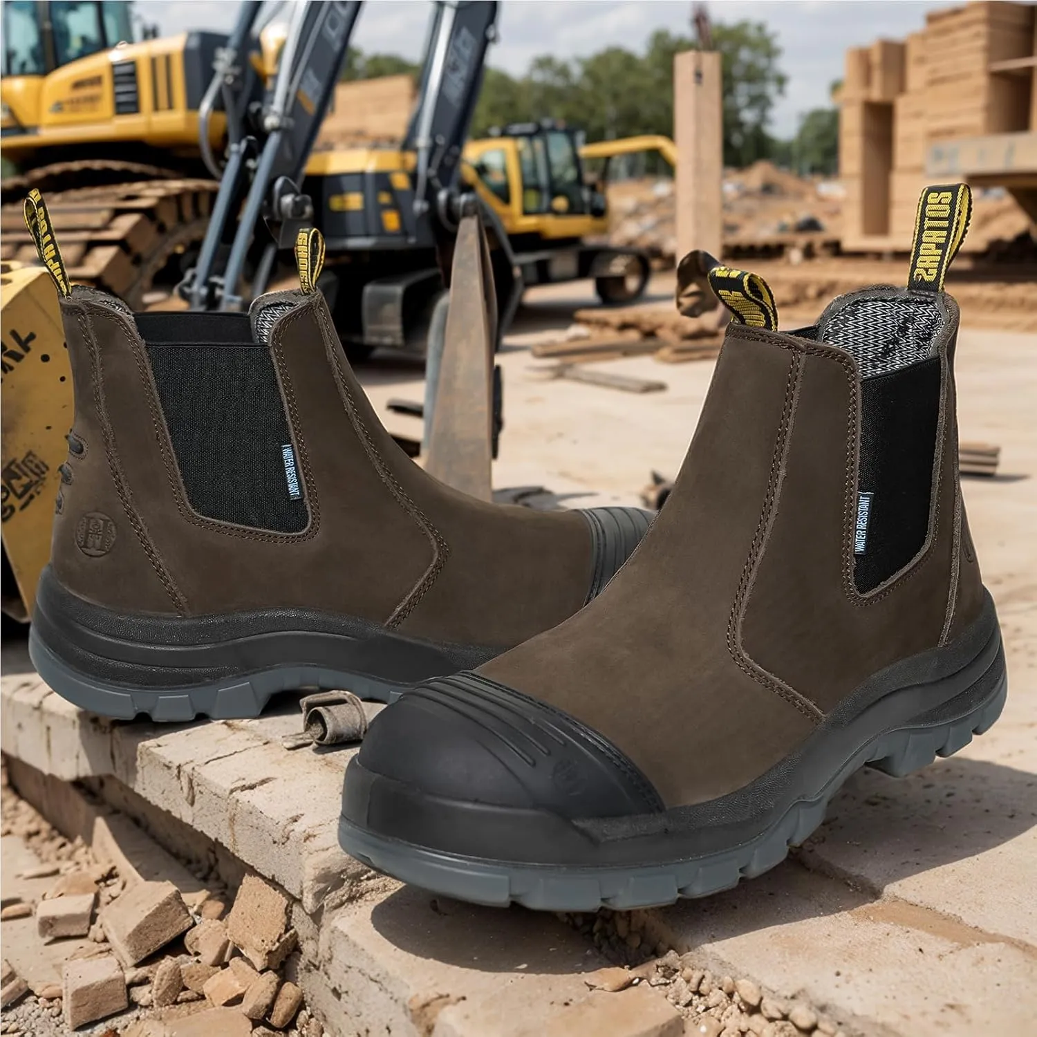 Men's Slip on Soft/Composite Toe Slip Resistant Waterproof Puncture-proof Work Boots