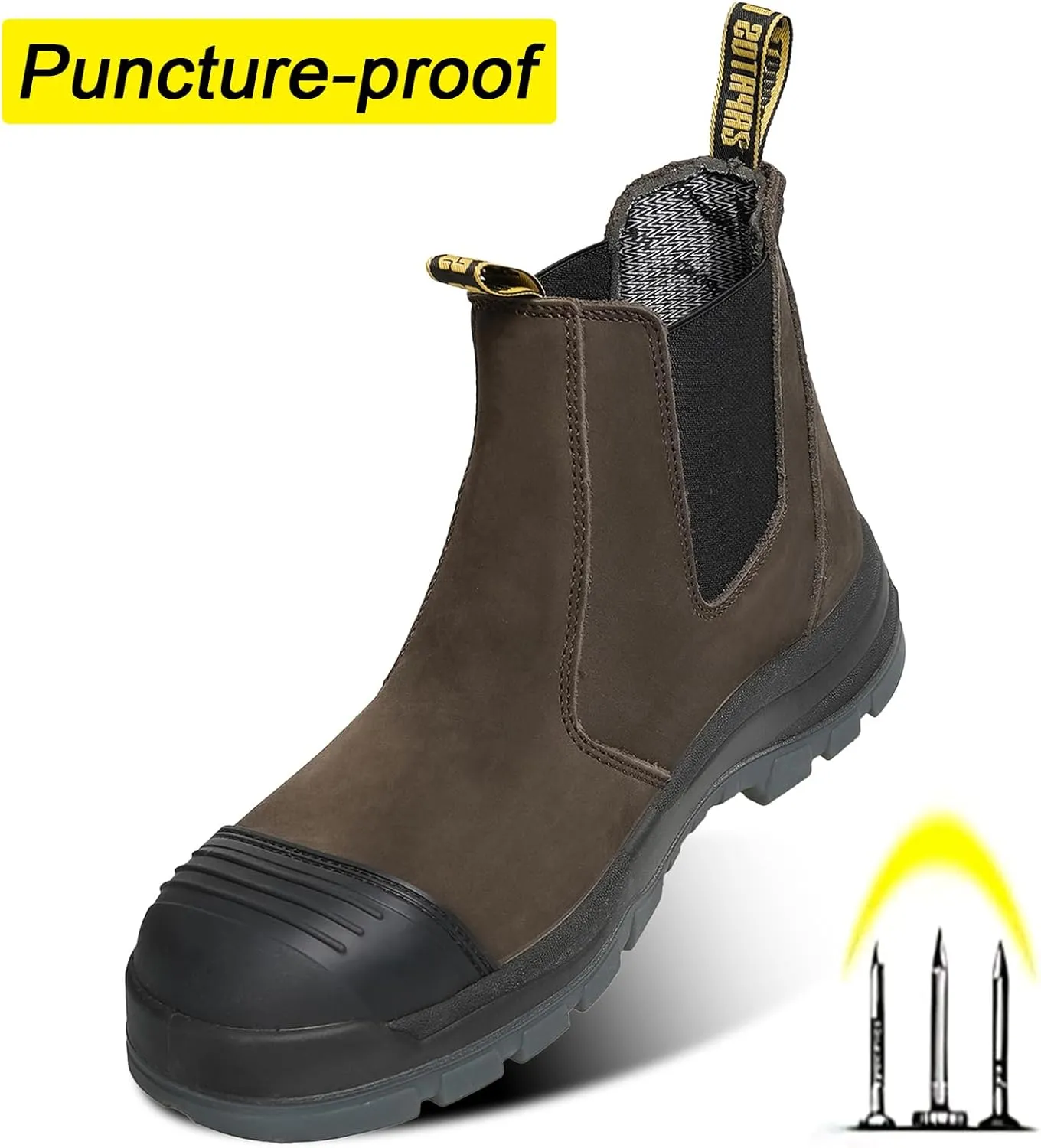 Men's Slip on Soft/Composite Toe Slip Resistant Waterproof Puncture-proof Work Boots