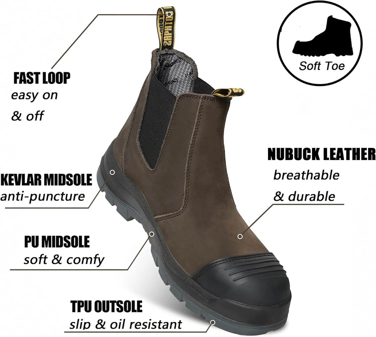 Men's Slip on Soft/Composite Toe Slip Resistant Waterproof Puncture-proof Work Boots