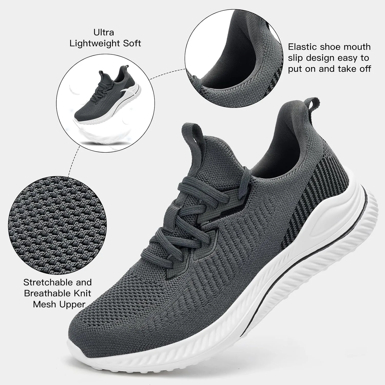 Mens Slip On Wide Walking Shoes Memory Foam Runnning Tennis Shoes Lightweight Breathable Casual Sneakers