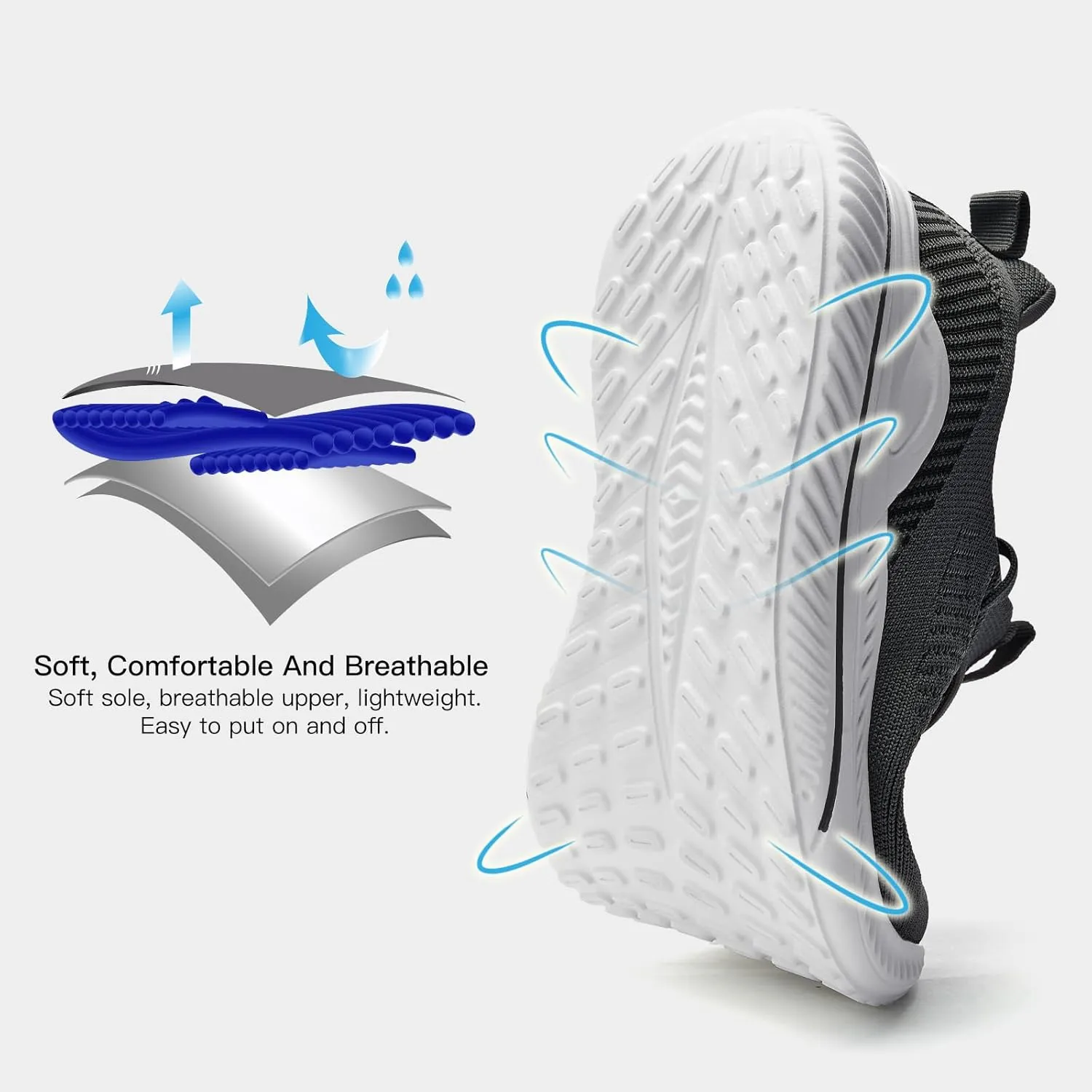 Mens Slip On Wide Walking Shoes Memory Foam Runnning Tennis Shoes Lightweight Breathable Casual Sneakers