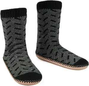 Men's Slipper Socks, Winter Cable Knit Non-Skid Warm Slipper Socks, Cozy Soft Indoor Socks with Fluffy Sherpa Lined