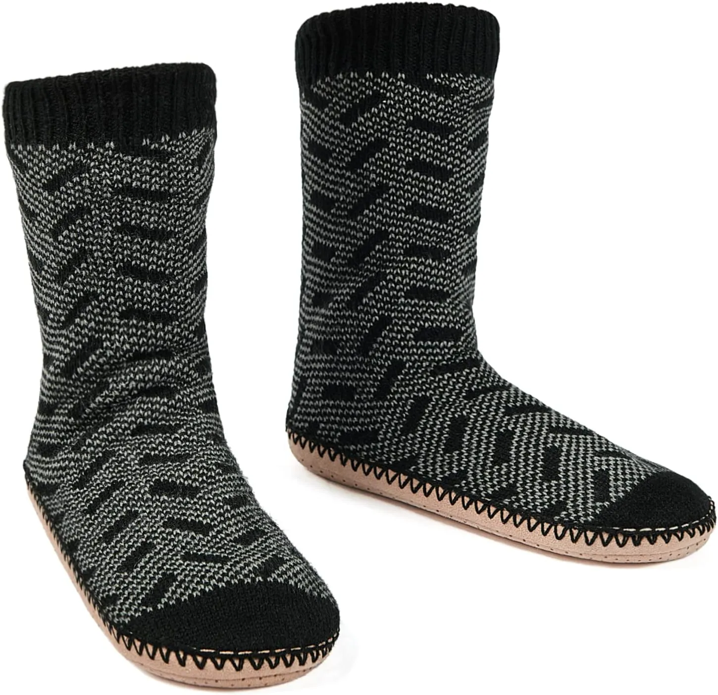 Men's Slipper Socks, Winter Cable Knit Non-Skid Warm Slipper Socks, Cozy Soft Indoor Socks with Fluffy Sherpa Lined