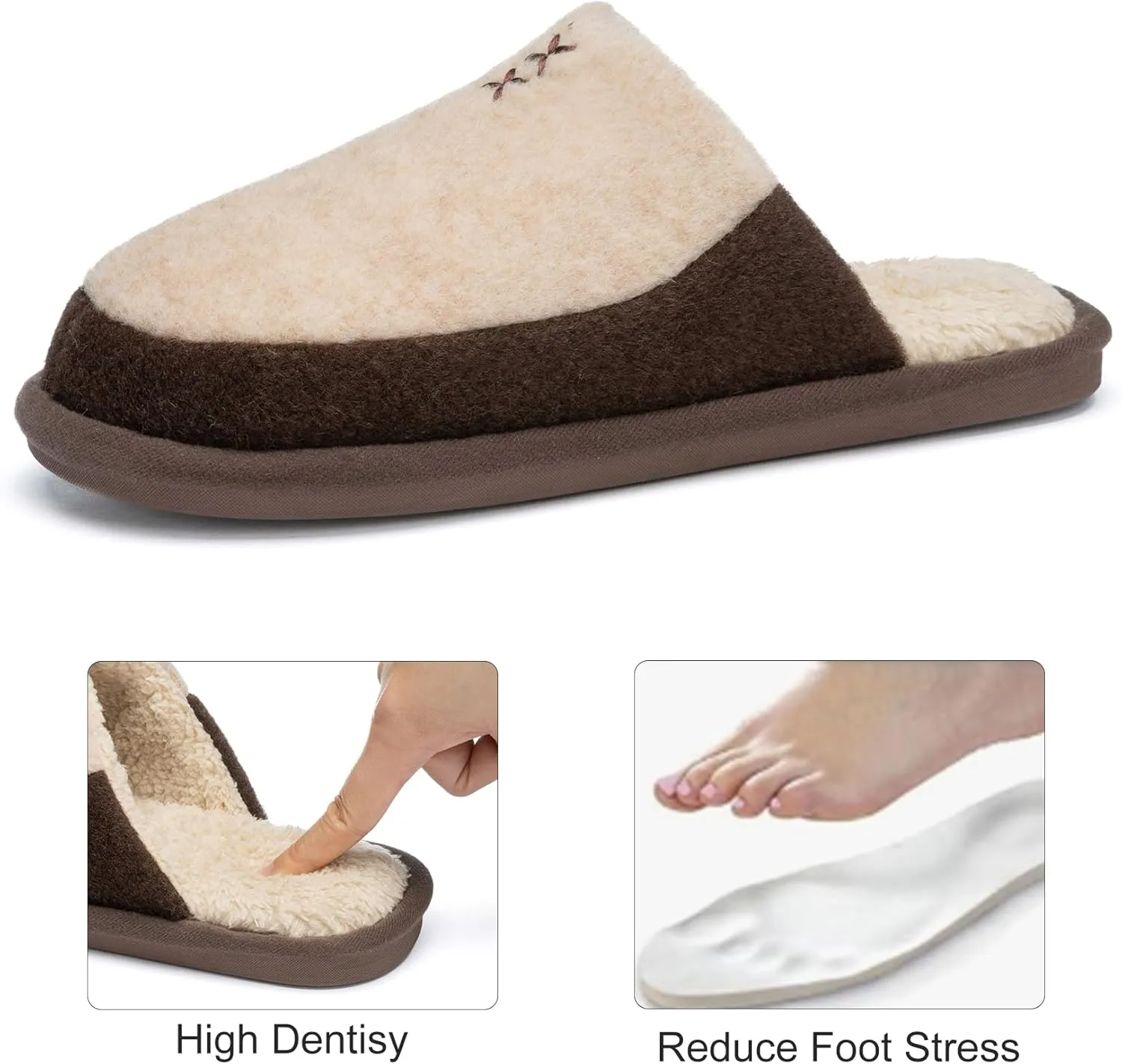 Mens Two-Tone Scuff Slippers with Memory Foam Cozy Warm Slip On House Shoes for Indoor Outdoor Gifts for Men Him Dad