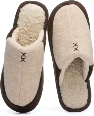 Mens Two-Tone Scuff Slippers with Memory Foam Cozy Warm Slip On House Shoes for Indoor Outdoor Gifts for Men Him Dad