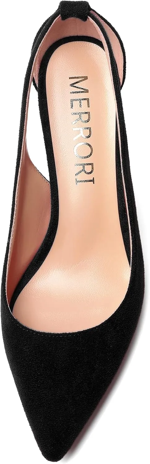 MERRORI Womens Dress Slip On Suede Dating Pointed Toe Dress Stiletto High Heel Pumps Shoes 3.3 Inch