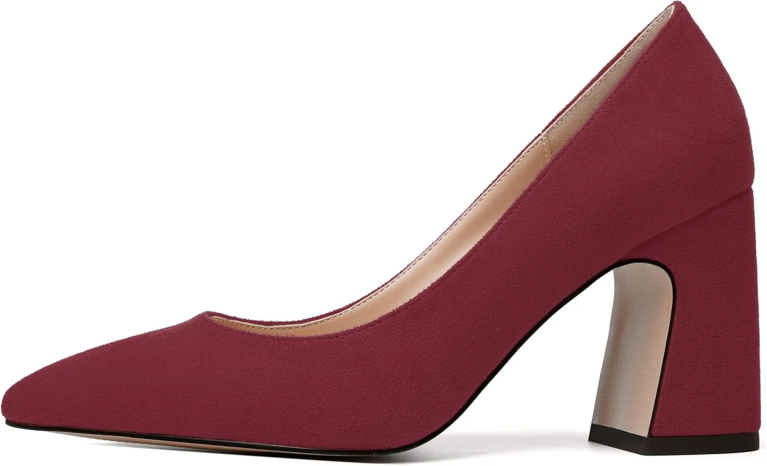 MERRORI Women's High Chunky Heels Block Suede Pointed Toe Office Slip On Dress Heel Pumps Shoes 3.3 Inch