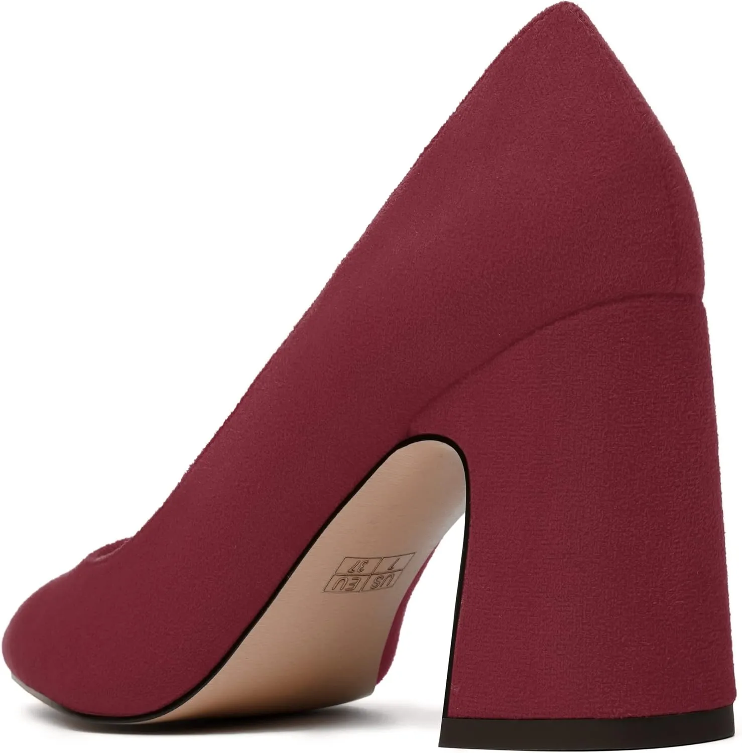 MERRORI Women's High Chunky Heels Block Suede Pointed Toe Office Slip On Dress Heel Pumps Shoes 3.3 Inch