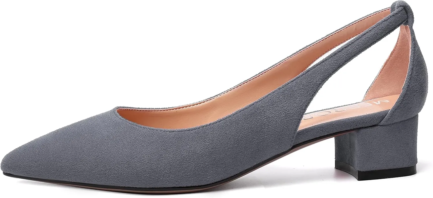 MERRORI Womens Pointed Toe Dress Slip On Suede Evening Chunky Low Heel Pumps Shoes 1.5 Inch