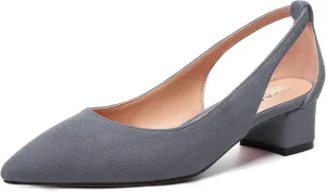 MERRORI Womens Pointed Toe Dress Slip On Suede Evening Chunky Low Heel Pumps Shoes 1.5 Inch