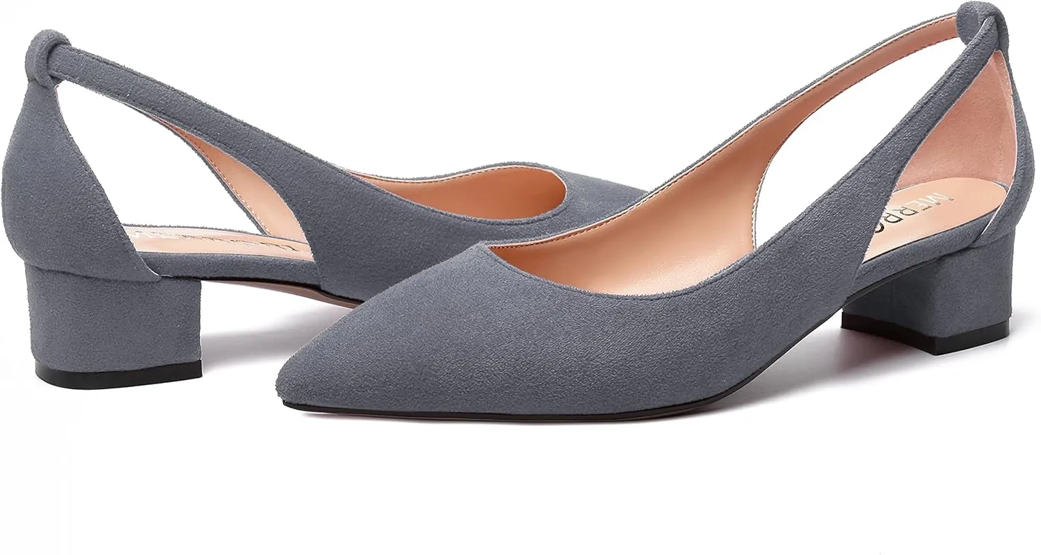 MERRORI Womens Pointed Toe Dress Slip On Suede Evening Chunky Low Heel Pumps Shoes 1.5 Inch