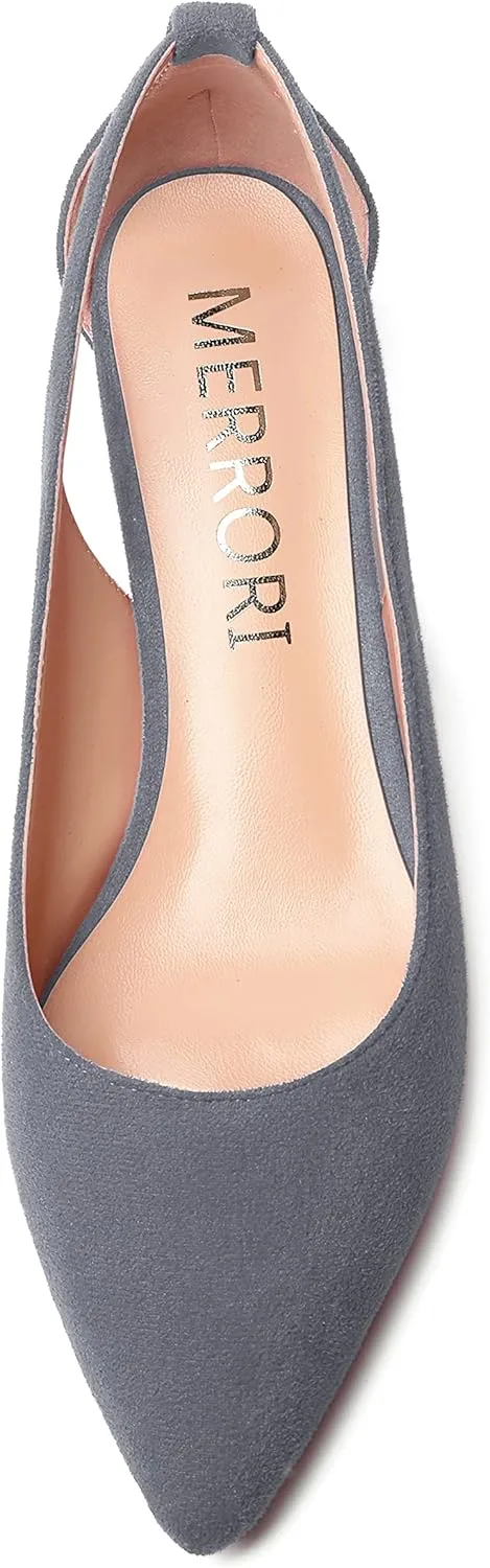 MERRORI Womens Pointed Toe Dress Slip On Suede Evening Chunky Low Heel Pumps Shoes 1.5 Inch