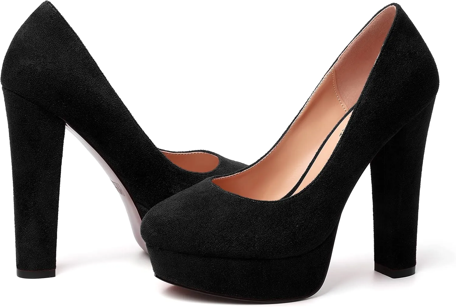 MERRORI Womens Round Toe Platform Party Suede Slip On Sexy Solid Chunky Super Super High Heel Pumps Shoes 5 Inch