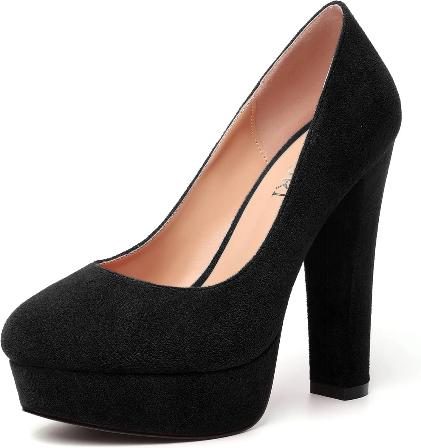 MERRORI Womens Round Toe Platform Party Suede Slip On Sexy Solid Chunky Super Super High Heel Pumps Shoes 5 Inch