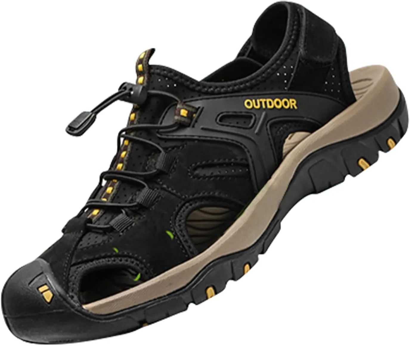 MGGMOKAY Men's Outdoor Sandals Sports Hiking Closed Toe Leather Athletic Sandals for Water Beach Boat Fishing.