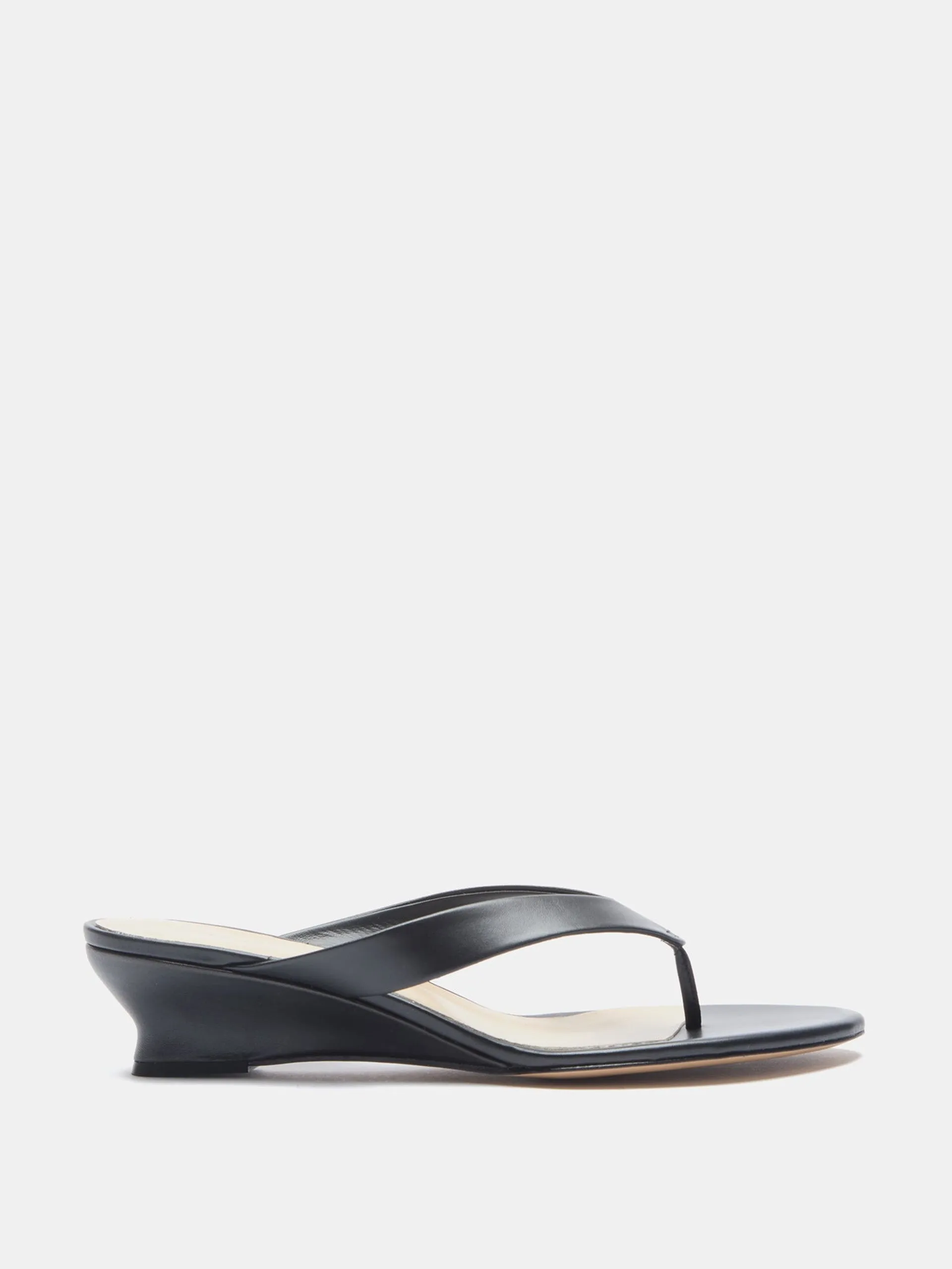 Micro Wedge Thong Sandals in black leather