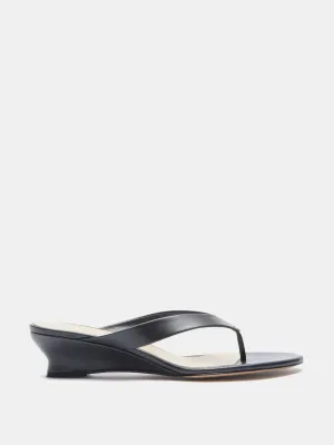 Micro Wedge Thong Sandals in black leather