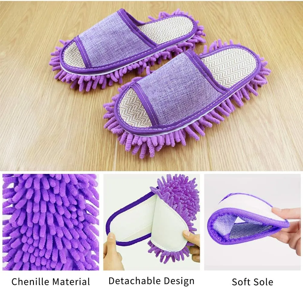 Microfiber Mop Cleaning House Slippers Detachable Mopping Shoes Cleaning Tool Fits Womens Size 5.5-8