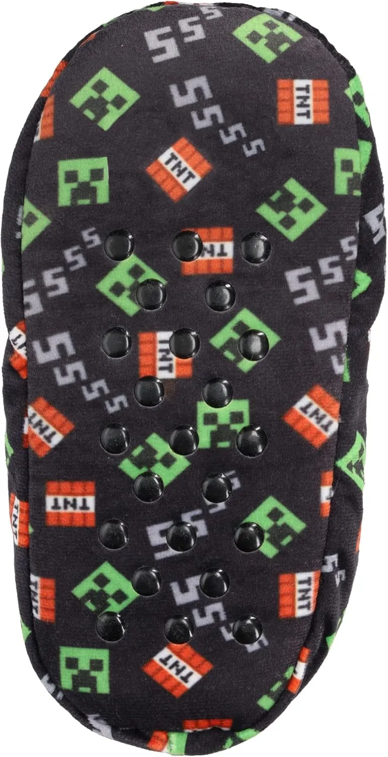 Minecraft Sock Slippers for Kids, Allover Creeper Video Game Print, Black, Little Kid/Big Kid