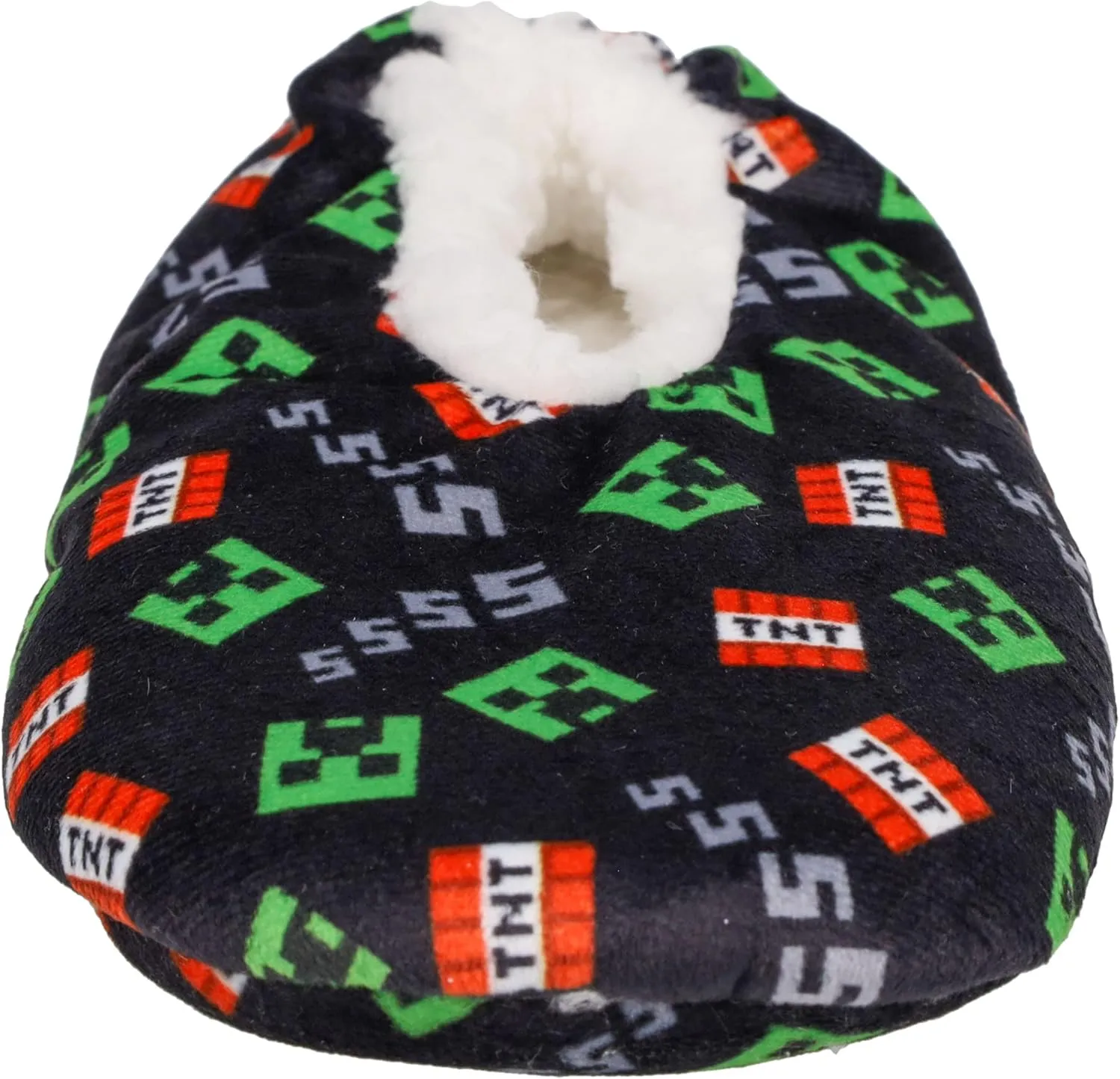 Minecraft Sock Slippers for Kids, Allover Creeper Video Game Print, Black, Little Kid/Big Kid