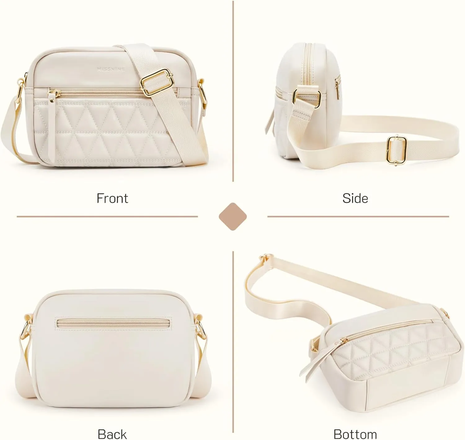 Missnine Small Crossbody Purse Women Quilted Crossbody Bags Soft Leather Shoulder Handbags with Adjustable Strap