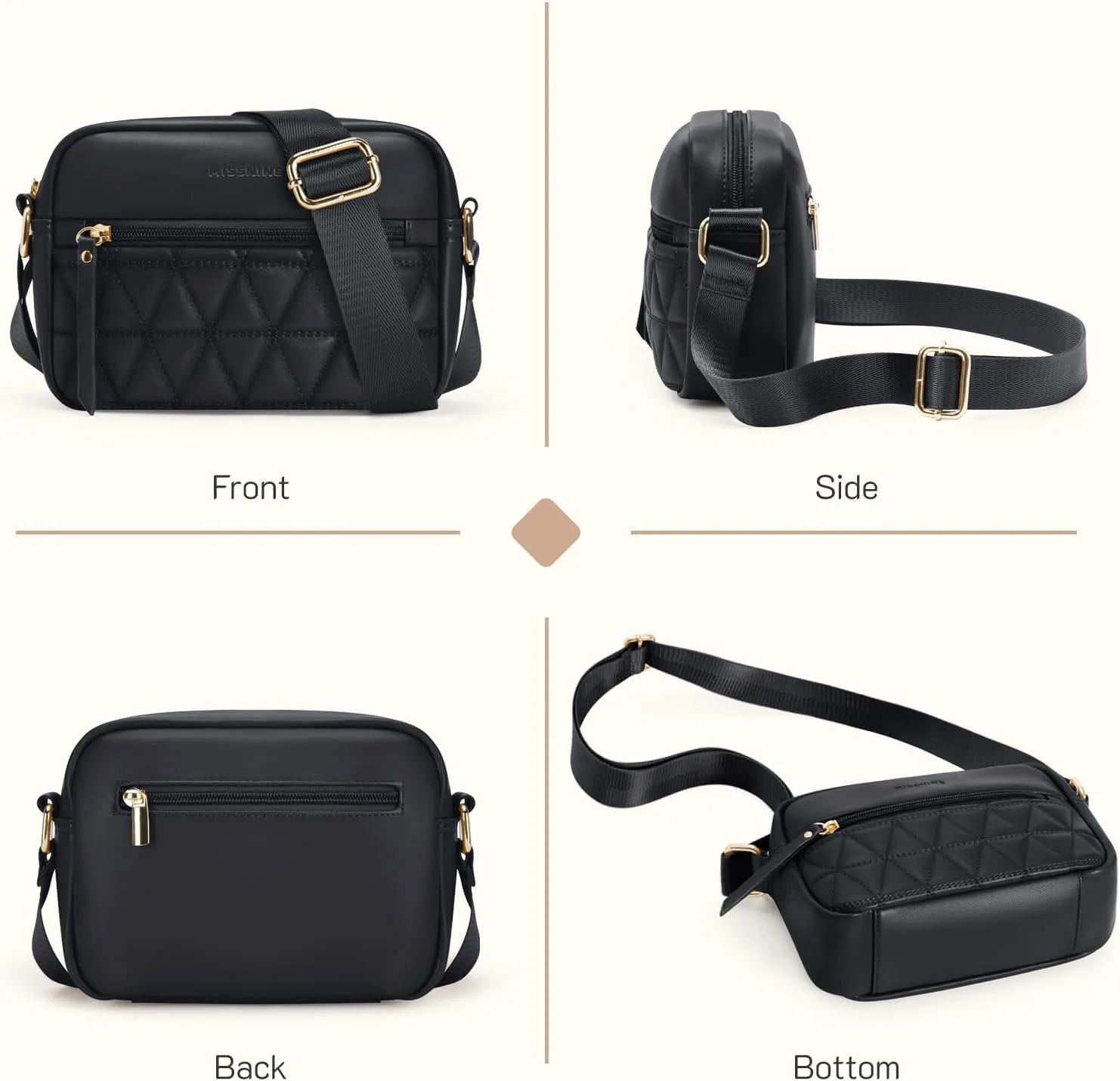 Missnine Small Crossbody Purse Women Quilted Crossbody Bags Soft Leather Shoulder Handbags with Adjustable Strap