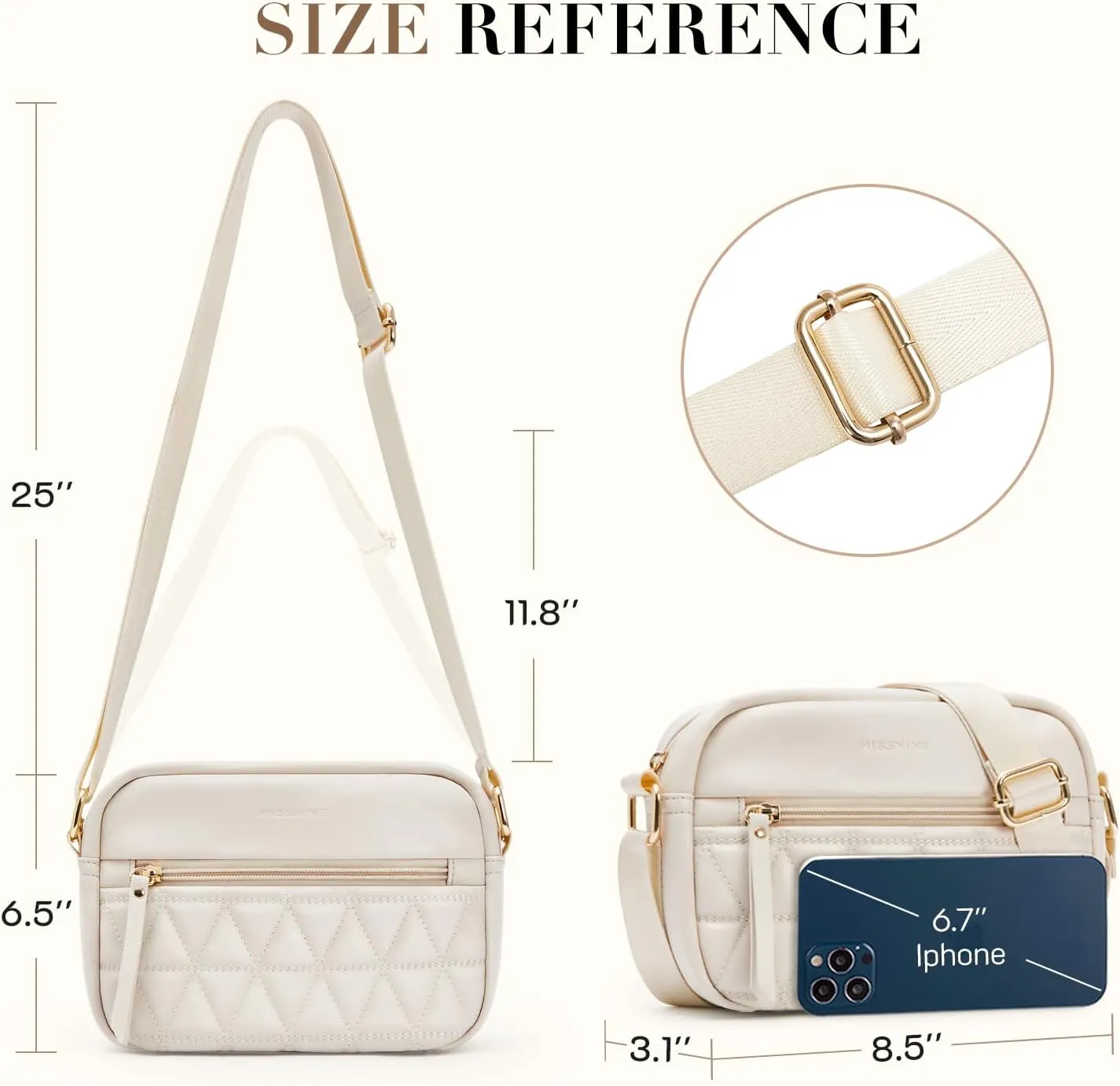 Missnine Small Crossbody Purse Women Quilted Crossbody Bags Soft Leather Shoulder Handbags with Adjustable Strap