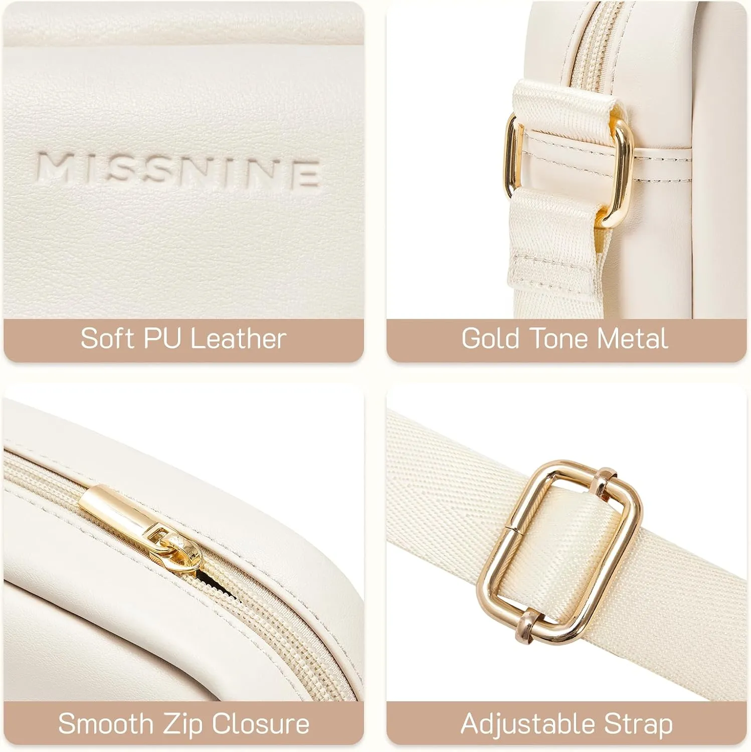 Missnine Small Crossbody Purse Women Quilted Crossbody Bags Soft Leather Shoulder Handbags with Adjustable Strap