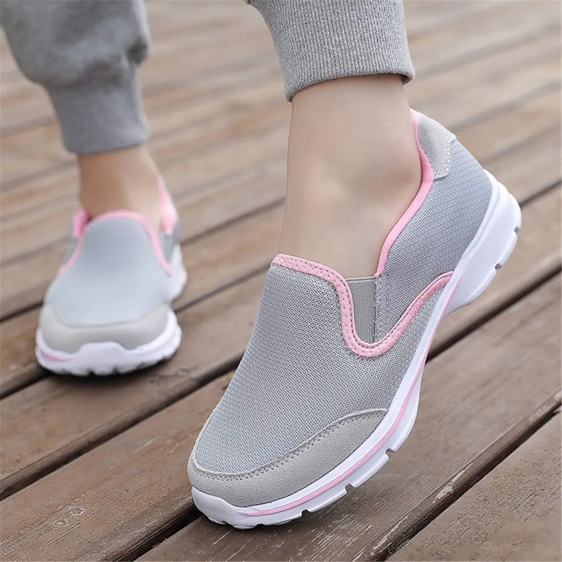 MizHome Women's Non Slip Athletic Walking Shoes Breathable Mesh Slip-on Sneakers
