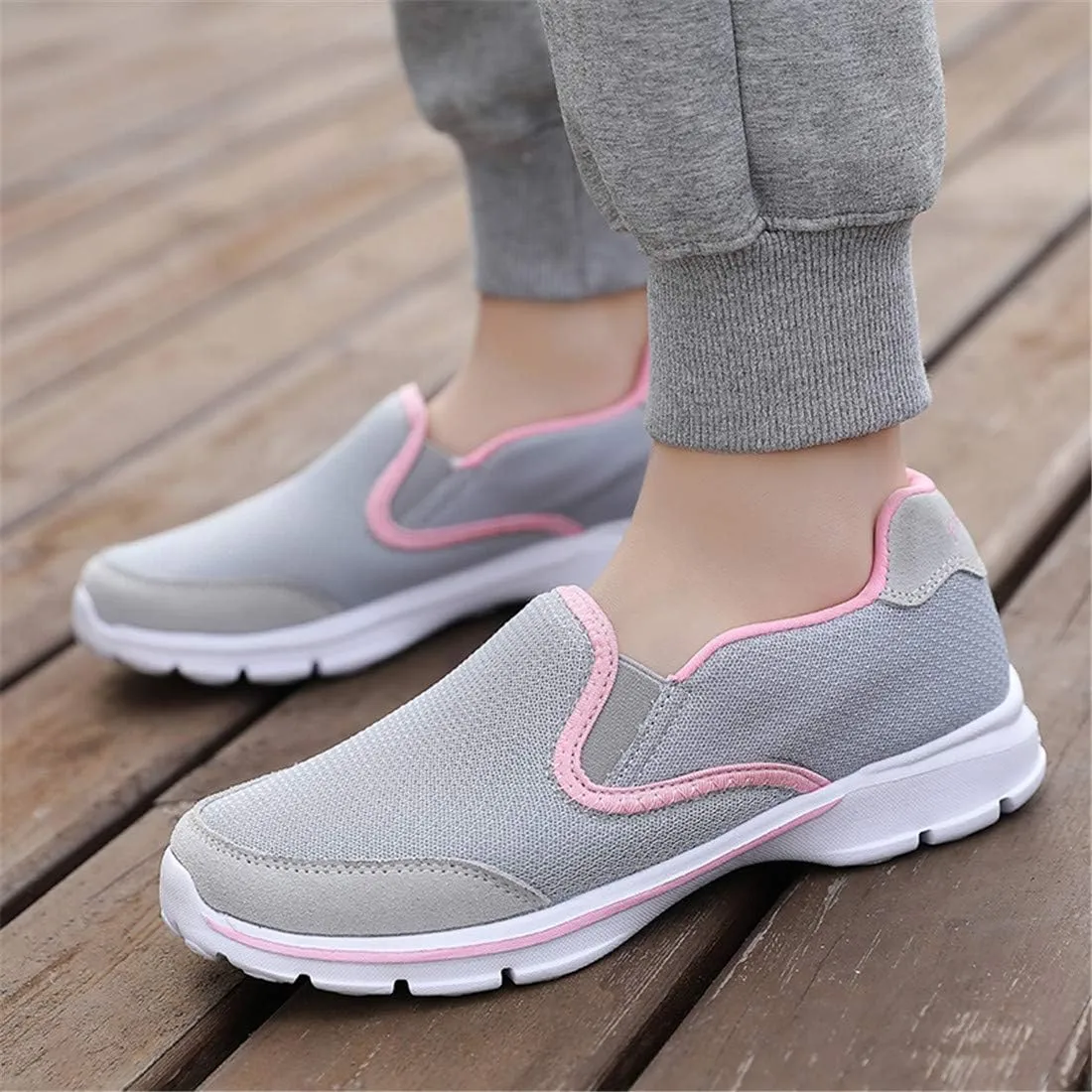 MizHome Women's Non Slip Athletic Walking Shoes Breathable Mesh Slip-on Sneakers