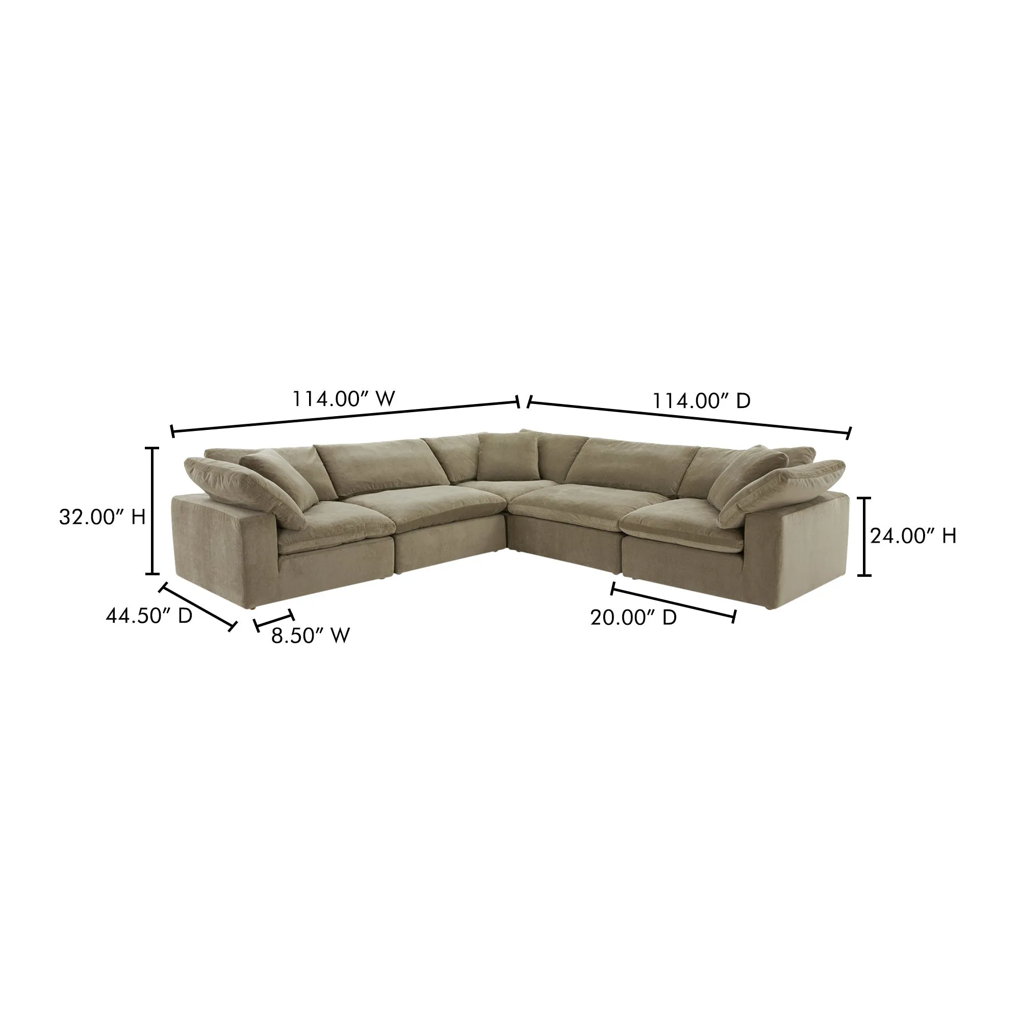 Moe's Home Collection Terra Desert Sage Classic L-Shaped Modular Sectional