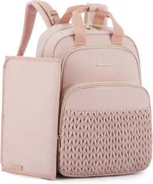 mommore Diaper Bag Backpack Large Baby Bag for Boys Girls Quilted Travel Diaper Backpack with Changing Pad, Stroller Straps