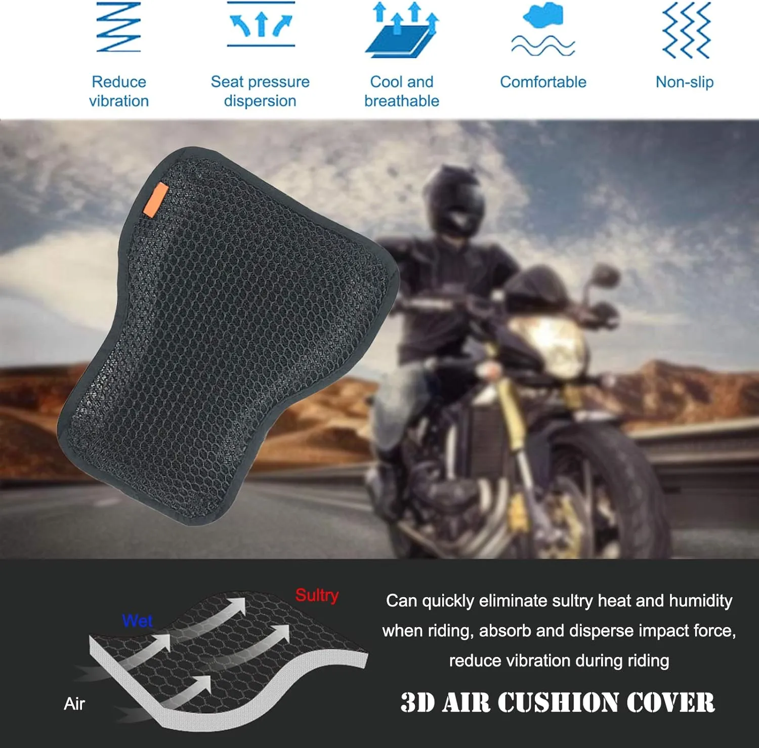Motorcycle Seat Cushion Air Cooling 3D Mesh Motorcycle Seat Pad,Butt Protector Pads,Motorcycle Cool Seat Cover,Breathable Motorcycle Seat Cover,Size S