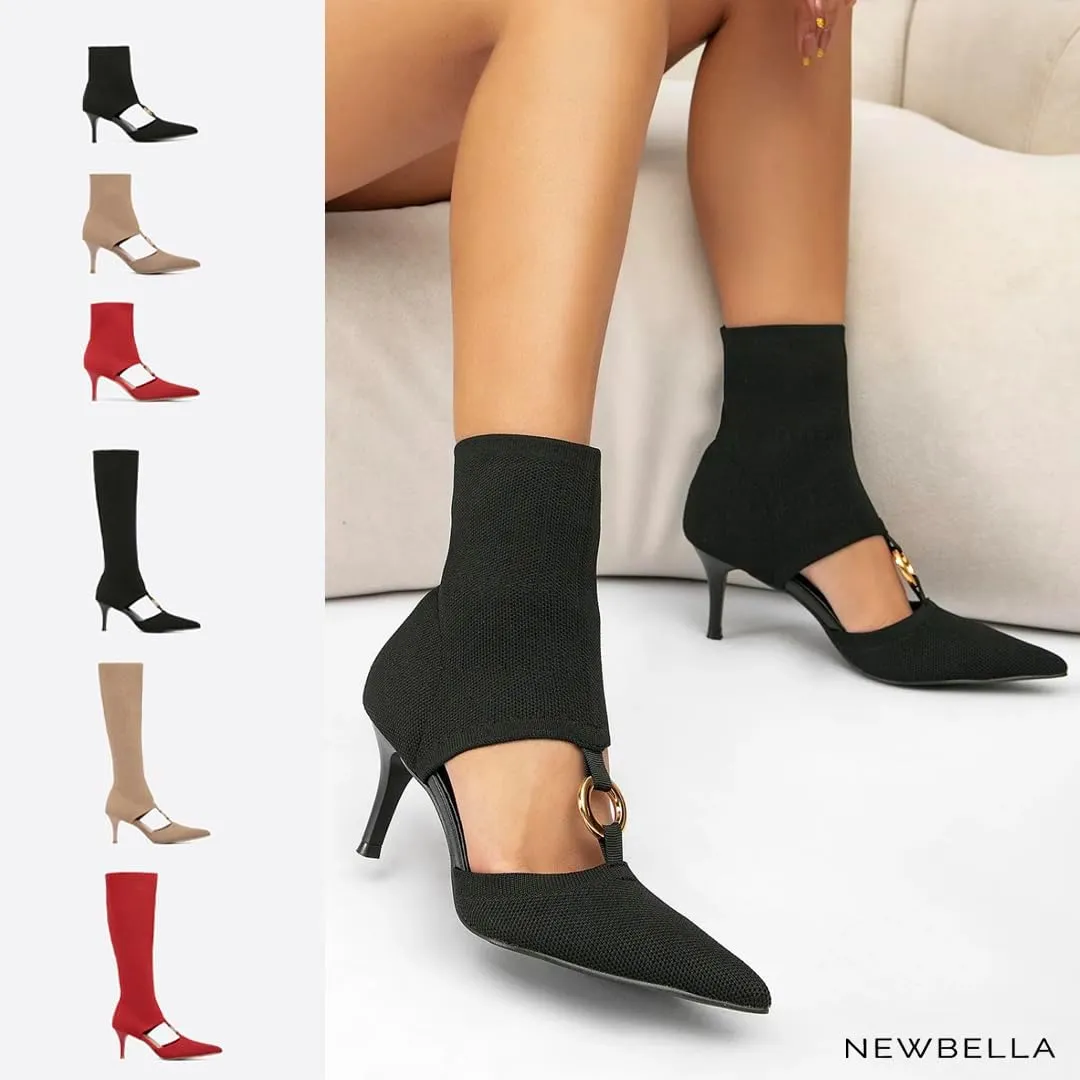 MOUSSE FIT Women's Slip-On Kitten Heel Boots - Breathable Mesh Ankle Booties for Comfortable Wear