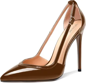 MOVINSTEPS Womens Dress Adjustable Strap Slip On Dating Pointed Toe Patent Stiletto High Heel Pumps Shoes 4.7 Inch