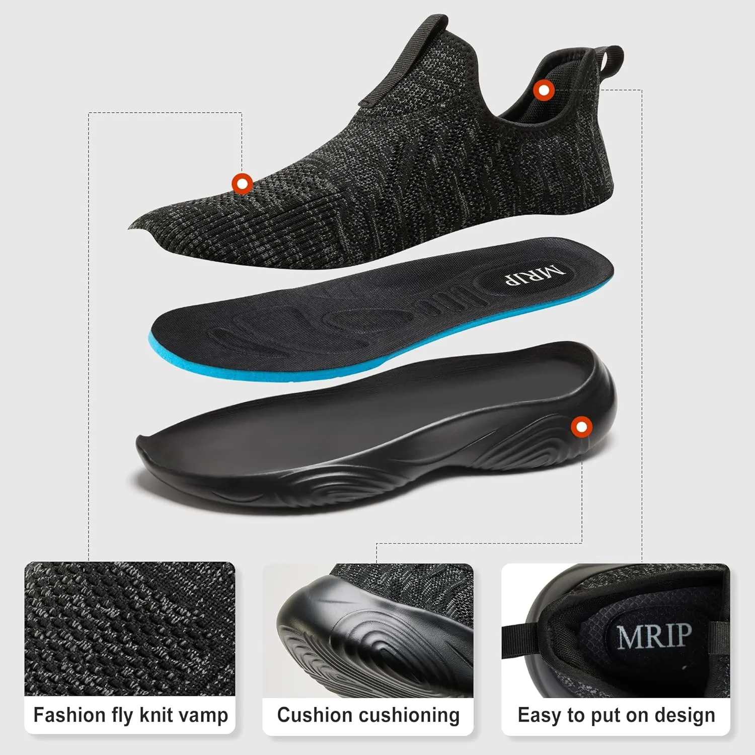 MRIP Mens Slip On Walking Shoes Lightweight Non Slip Gym Workout Running Shoes Mesh Breathable Cushion Fashion Tennis Athletic Casual Sneakers
