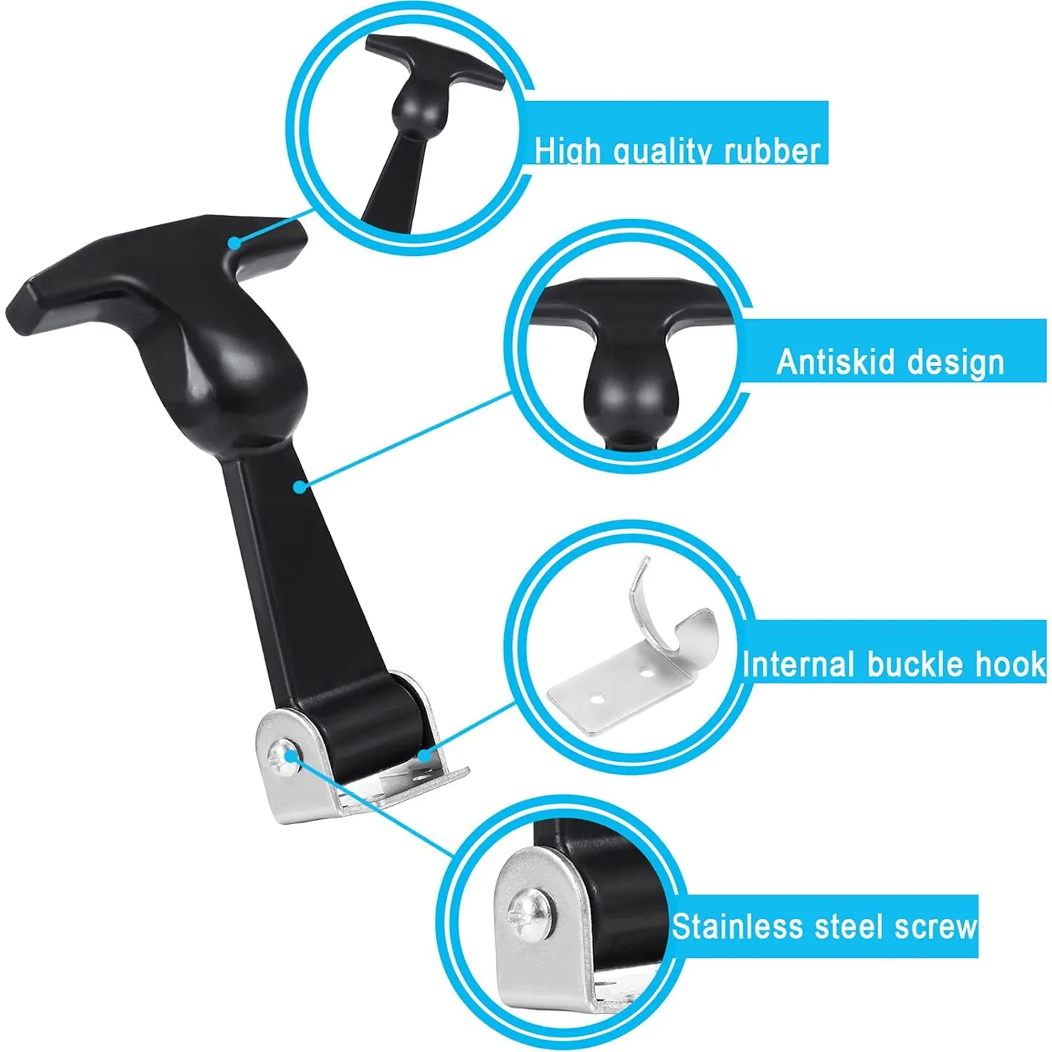 Mudder 4 Pieces Elastic Stainless Steel Rubber Hood Catch Flexible T-handle Hasp Rubber Flexible Draw Latches with Brackets for Vehicle Engine, Hood
