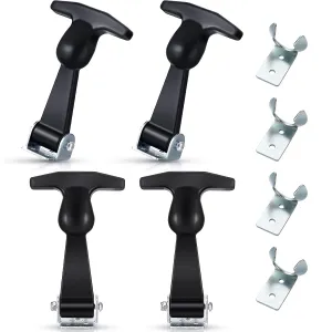 Mudder 4 Pieces Elastic Stainless Steel Rubber Hood Catch Flexible T-handle Hasp Rubber Flexible Draw Latches with Brackets for Vehicle Engine, Hood