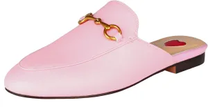 Mules for Women Comfort Slip On Leather Flats Closed Pointed Toe Slides with Metal Decoration Backless Loafers