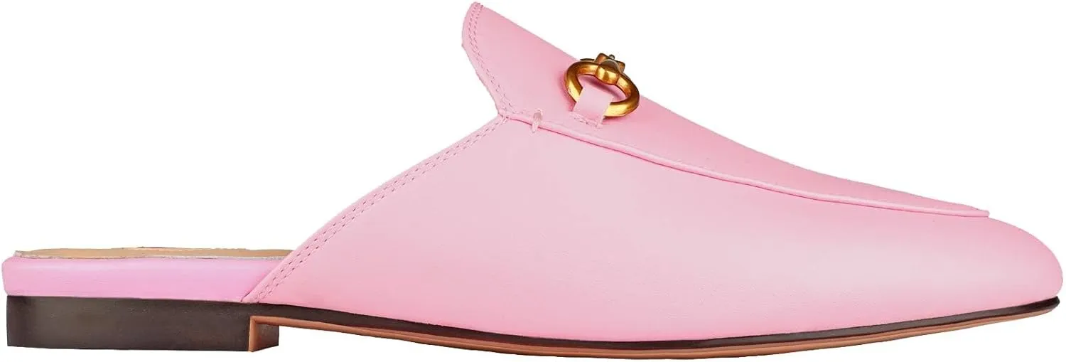Mules for Women Comfort Slip On Leather Flats Closed Pointed Toe Slides with Metal Decoration Backless Loafers