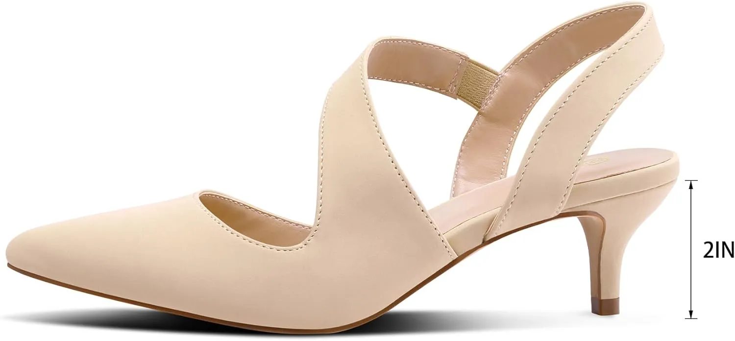 mysoft Women's Dress Shoes Low Heels 2 inch Kitten Pumps Slingback Wedding Party Medium/Wide Width Shoes