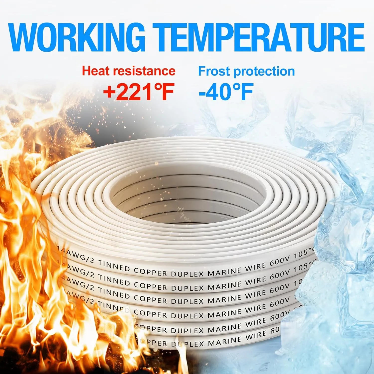 NAOEVO 14 Gauge Marine Wire Duplex, 14 AWG Stranded PVC Marine Electrical Wire, Waterproof/Corrosion Resistant/Tinned Copper Electrical Cable for Boat/Automotive/RV/Solar (30FT)