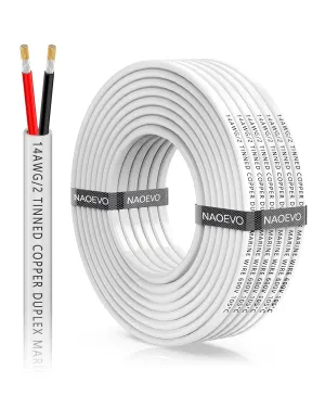 NAOEVO 14 Gauge Marine Wire Duplex, 14 AWG Stranded PVC Marine Electrical Wire, Waterproof/Corrosion Resistant/Tinned Copper Electrical Cable for Boat/Automotive/RV/Solar (30FT)
