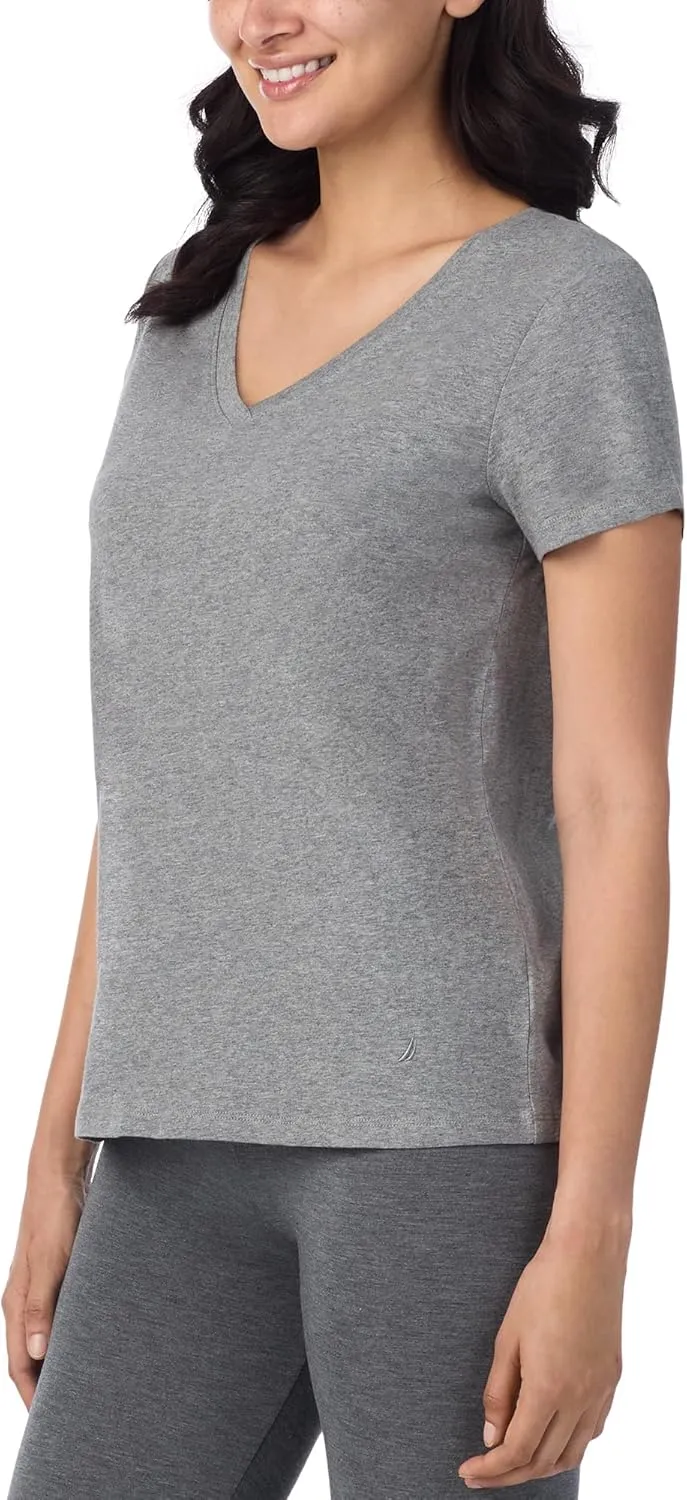 Nautica Womens Sleep Shirt - Lightweight, Breathable Pajama Top - Cotton Knit Jersey V-Neck Sleepwear and Loungewear